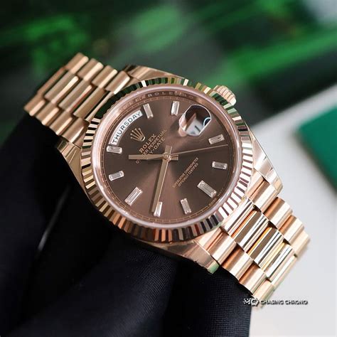 rolex 40mm chocolate rose gold diamond banquet|Rolex chocolate dial.